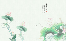 新中式水墨荷花背景墙