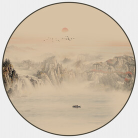 新中式圆形山水画