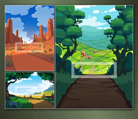 矢量手绘卡通风景