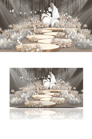 白香槟婚礼效果图舞台欧式轻奢浪