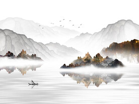 高清分层水墨山水背景墙