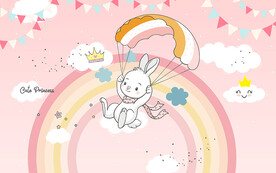 卡通兔子跳伞彩虹桥儿童房背景墙