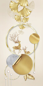 装饰画 杏叶圆形 麋鹿