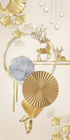 装饰画 杏叶圆形 麋鹿