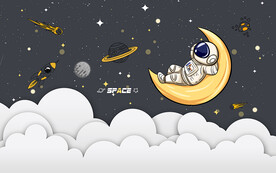 可爱卡通太空人星空儿童房背景墙