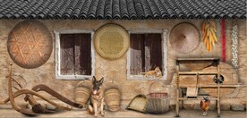 复古80后90后农村民居背景墙