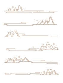 中国风中式山纹祥云纹山水线条画