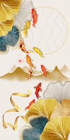 轻奢装饰画 水墨画 杏叶金鱼