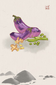 装饰画 水墨山水画 茄子生姜