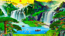 国画迎客松山水画