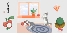 装饰画猫 手绘荔枝 大吉大荔