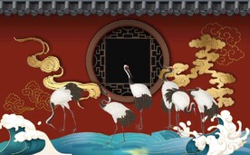 中式故宫红墙建筑背景墙壁画