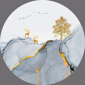 装饰画 水墨山水画 麋鹿