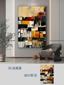 现代复古几何抽象油画玄关装饰画