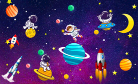 卡通宇宙星空宇航员背景墙