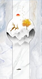 装饰画 山水画麋鹿 大理石纹