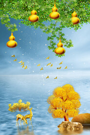 石来运转轻奢麋鹿葫芦装饰画