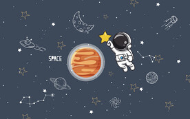 卡通太空人宇宙星空儿童房背景墙