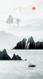 装饰画小船 新中式山水画