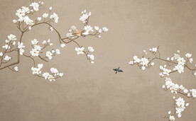 玉兰花鸟画背景墙