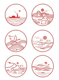 中式中国风祥云山纹水纹古典边框