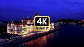 夜晚湖边城边建筑美景