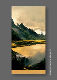 新中式写实山水风景客厅装饰画