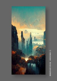 新中式写实山水风景玄关装饰画