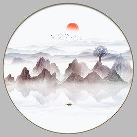圆形抽象山水画