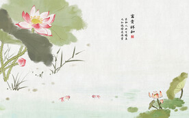 手绘荷花背景墙