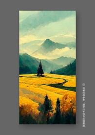 北欧黄色田园风光丰收玄关装饰画