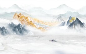 装饰画 新中式山水画 小船