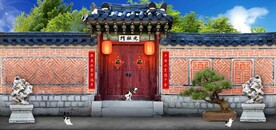 中式古建筑门头背景墙