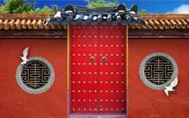 中式古代建筑门头背景墙壁画