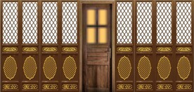 中式古典门窗电视背景墙