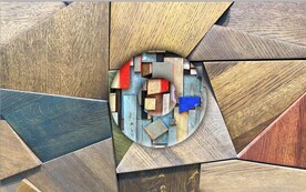 抽象几何彩色木块电视背景墙