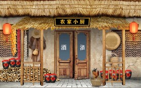 复古80后90后农村民居背景墙