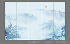 屏风水墨山水画