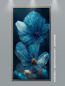 蓝色唯美透明水晶花朵装饰画