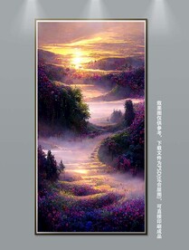 梦幻丛林霞光风景玄关装饰画