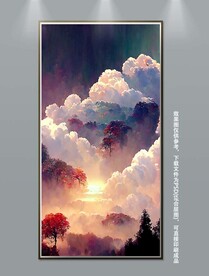 梦幻丛林霞光风景玄关装饰画