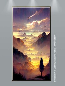 梦幻丛林霞光风景玄关装饰画