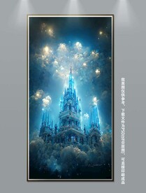 梦幻蓝色城堡白色玫瑰装饰画