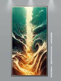 轻奢现代手绘抽象海浪玄关装饰画