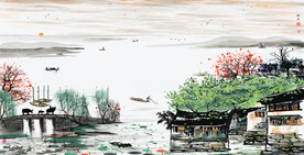 江南水乡水墨画