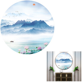 新中式禅意山水圆形装饰画