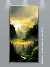 梦幻绿色丛林风景玄关装饰画