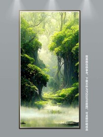 梦幻绿色丛林风景玄关装饰画