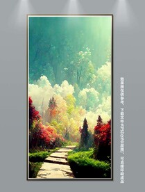 梦幻绿色丛林风景玄关装饰画