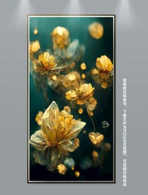 现代简约金色花朵立体玄关装饰画